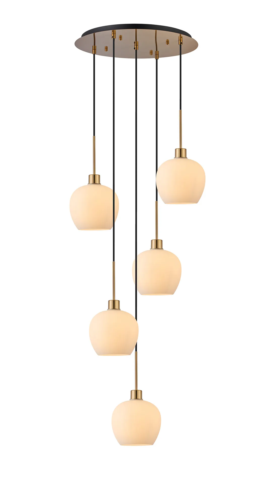 DK1197  Lori 45cm Round Pendant, 5 Light Adjustable E27, Antique Gold/Opal Wine Shades